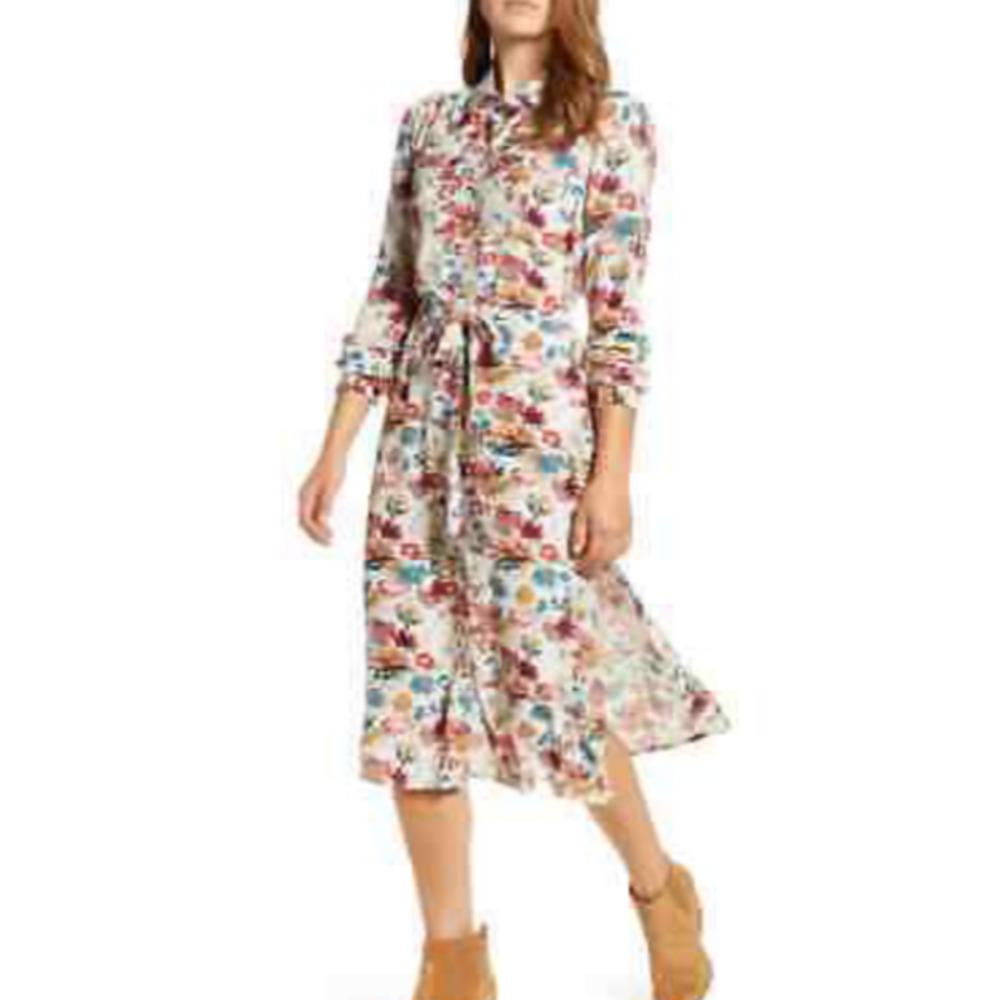 Lucky Brand Chelsea Button-Up Fall Floral Long-Sleeve Dress Size XS
